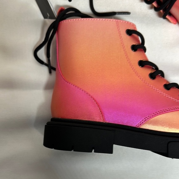 Art Class Pink and Orange Combat Boots with Lace-Up Design - Picture 3 of 9